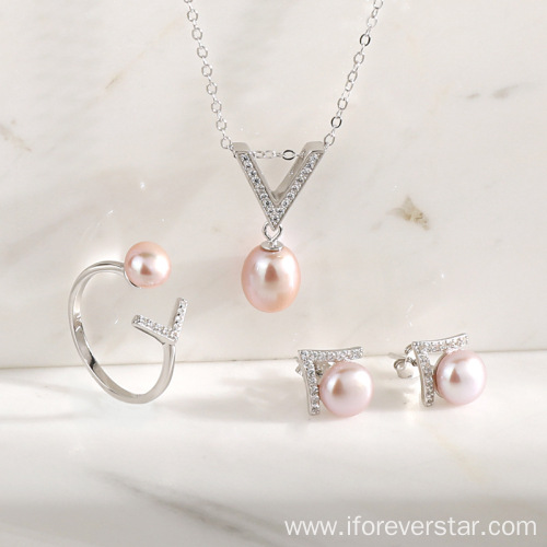 Sterling Silver Pearl Earrings Jewelry Set For Women